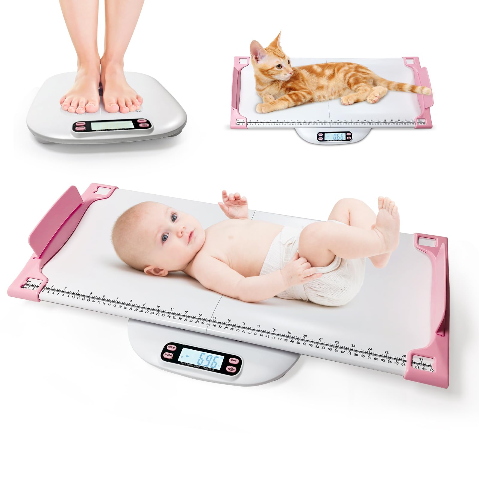 Balance numérique portable pour animal domestique, chien, chat, balance numérique de haute précision, balance électronique pour bébé avec marquage de hauteur, plusieurs modes de pesée, avec