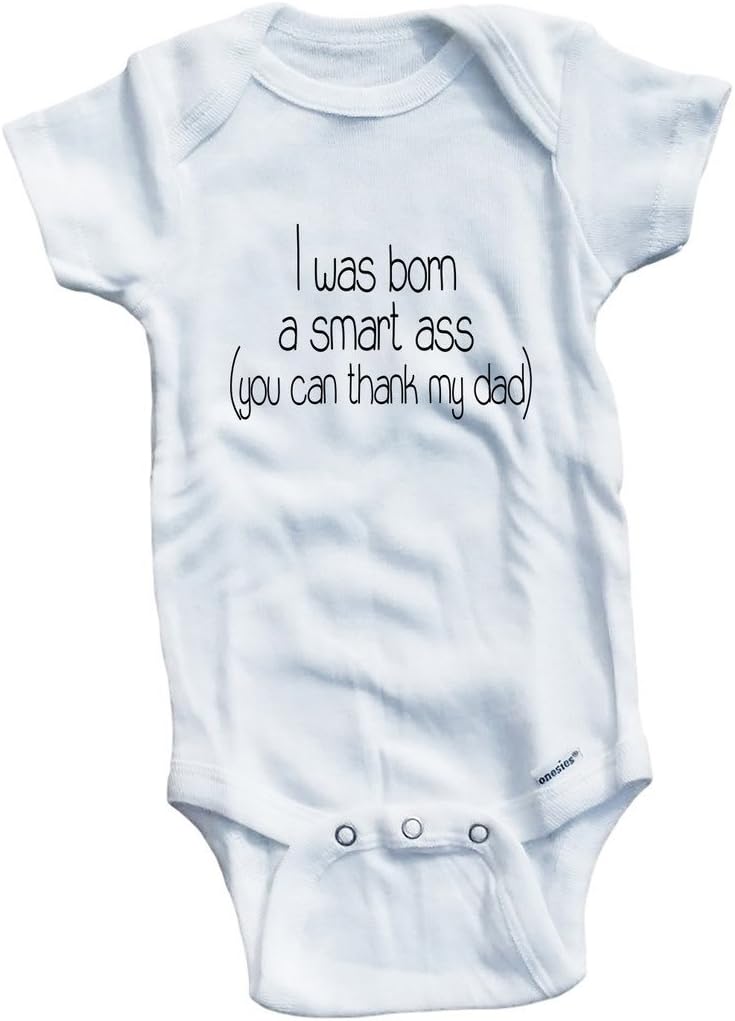 Baby Tee Time Boys' I was Born A Smart Ass One Piece 6-12 Months White