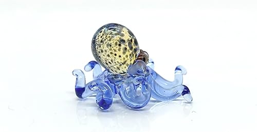 Miniatura 3 de Pulpo diminutas micro figuras sopladas a mano de vidrio de color arte animales coleccionables regalo decoración del hogar (azul mármol) Azul