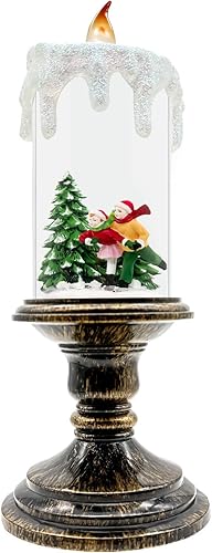 Miniatura 8 de Linterna de vela de globo de nieve de Navidad con temporizador, agua giratoria con purpurina, vela LED sin llama, funciona con pilas (3 x AA),