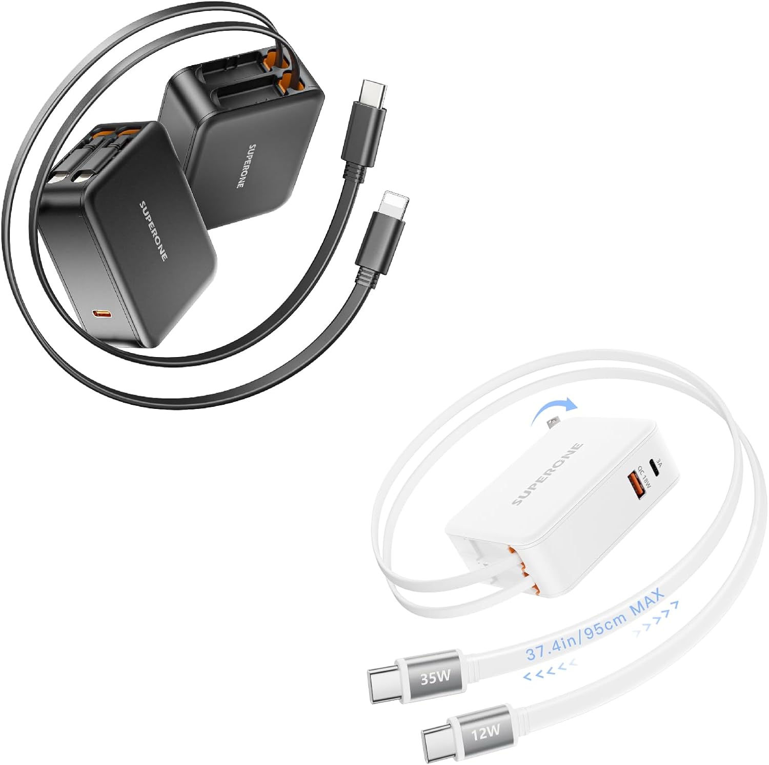 SUPERONE 62W Retractable Wall Charger & 4 in 1 Retractable Wall Charger Plug