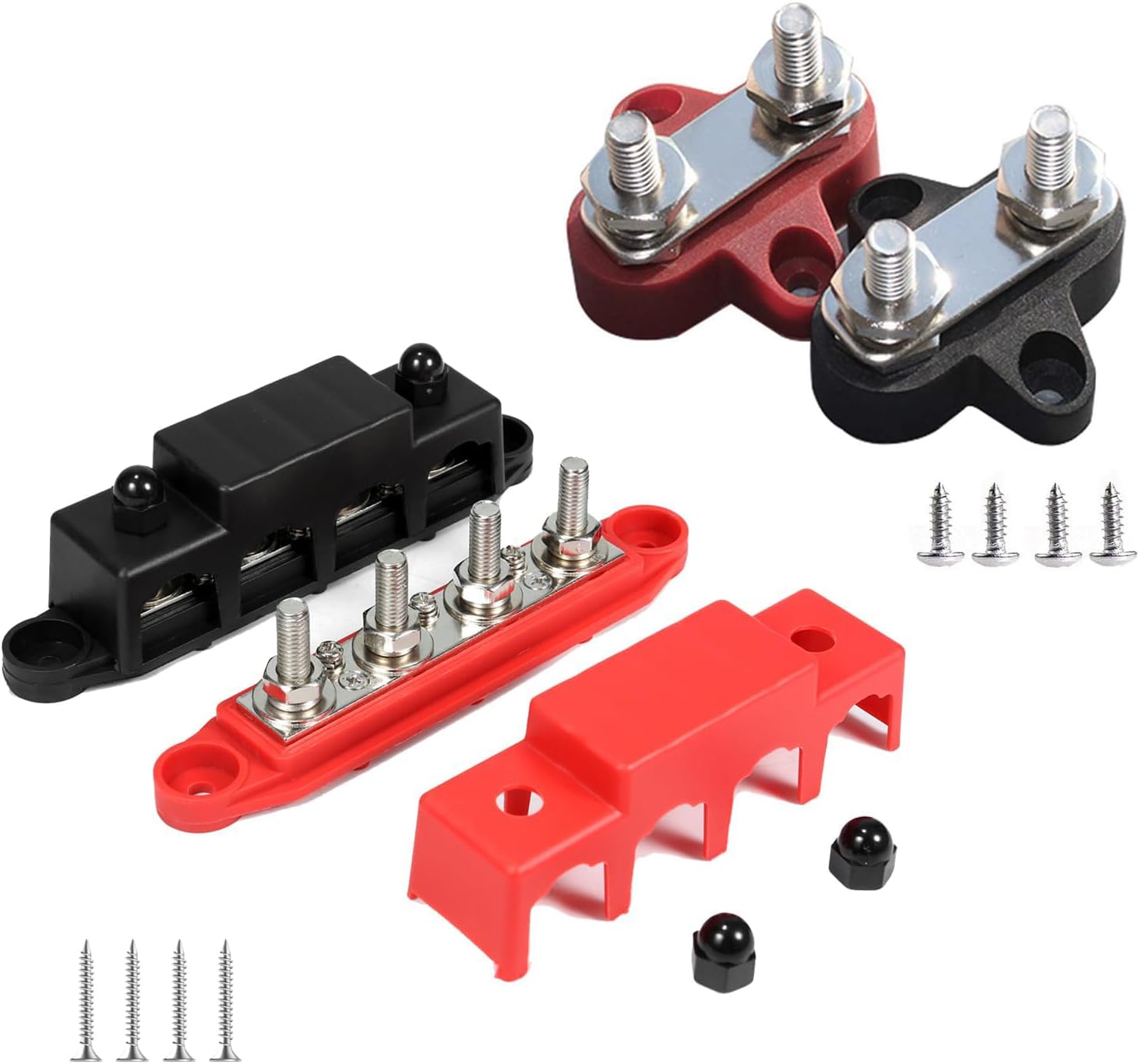 LENKRAD Power Distribution Bus Bar Block - 2 Stud & 5 Terminal, 100A, With Cover For Car Audio, Boat, Solar - View #8