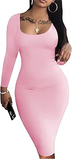 Womens Autumn Casual Sexy Long Sleeves Bodycon Dress Basic Pencil Midi Club Dresses