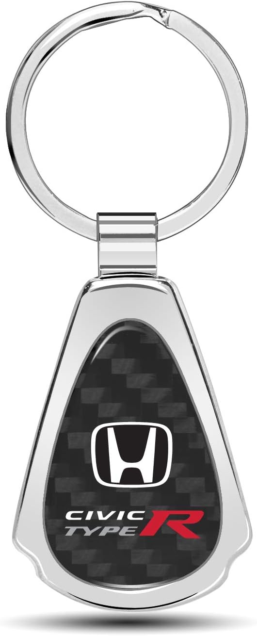 iPick Image for Honda Civic Type-R Real Carbon Fiber Chrome Metal Teardrop Key Chain