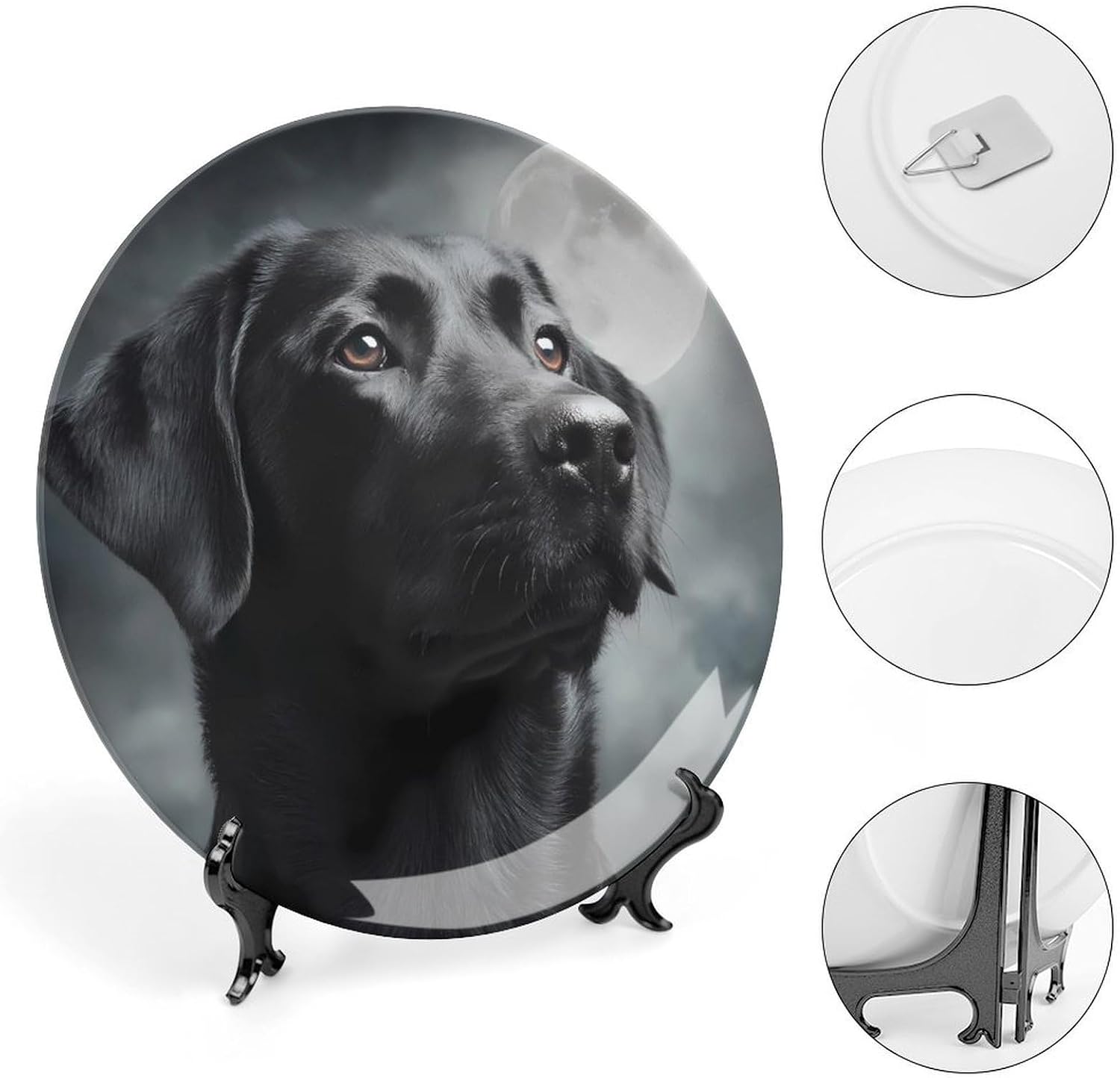 Black Labrador Dog in Moon Modern Decorative Plate Ceramic Ornaments 6inch image 4