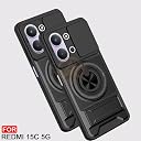 AELVOUX Redmi 15C 5G Back Cover | Armor Camera Slider 360 Degree Rotating Finger Ring Holder Case with Bracket Stand Back Case Cover (Compatible with MagSafe Accessories) (Black) gallery image