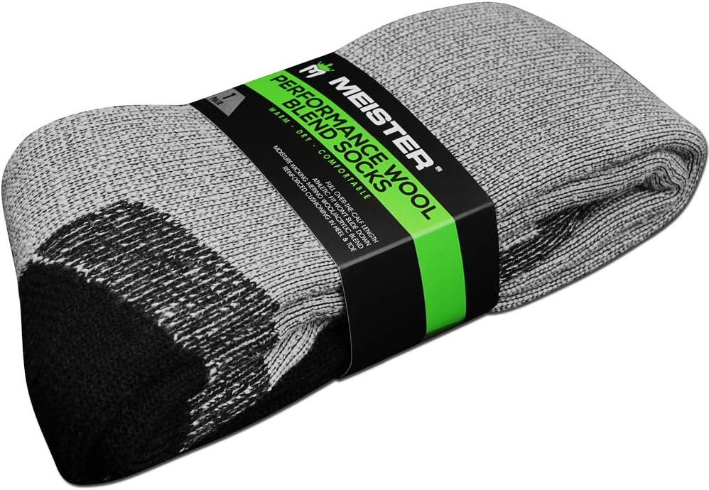 Meister Performance Wool Blend Over-The-Calf Socks - Warm, Dry & Comfortable - Heather Gray - Large/X-Large - 1 Pair