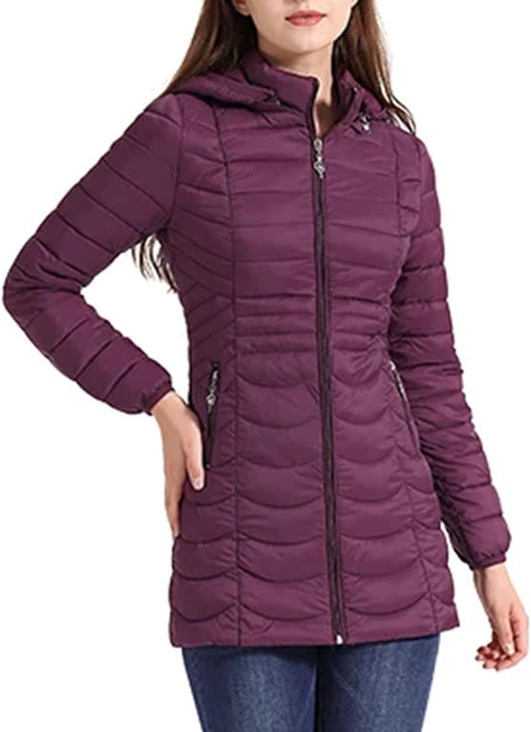 Womens Ultra Light Warm Long Parka Hooded Outdoor Padded Cotton Clothing Portable Bag