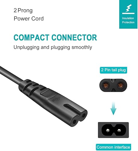 Miniatura 2 de Cable de alimentación de CA de 2 clavijas apto para ONN. 100008736, JBL PartyBox 100 200 300 310 710 1000 Altavoz Bluetooth inalámbrico de reemplazo
