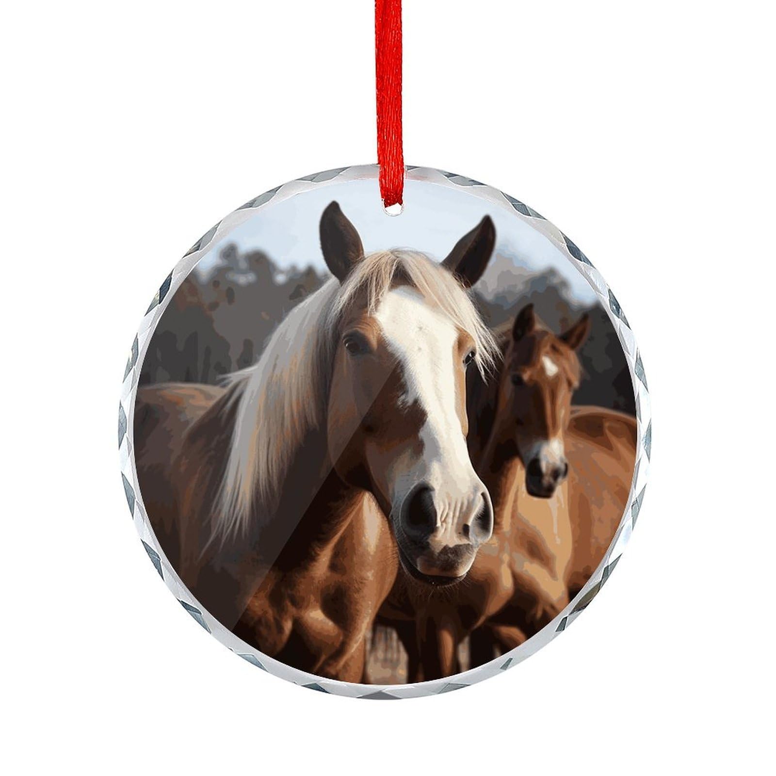 Btcowzrv Style Horses Animals Round Ornament Hanging Pendant Decor