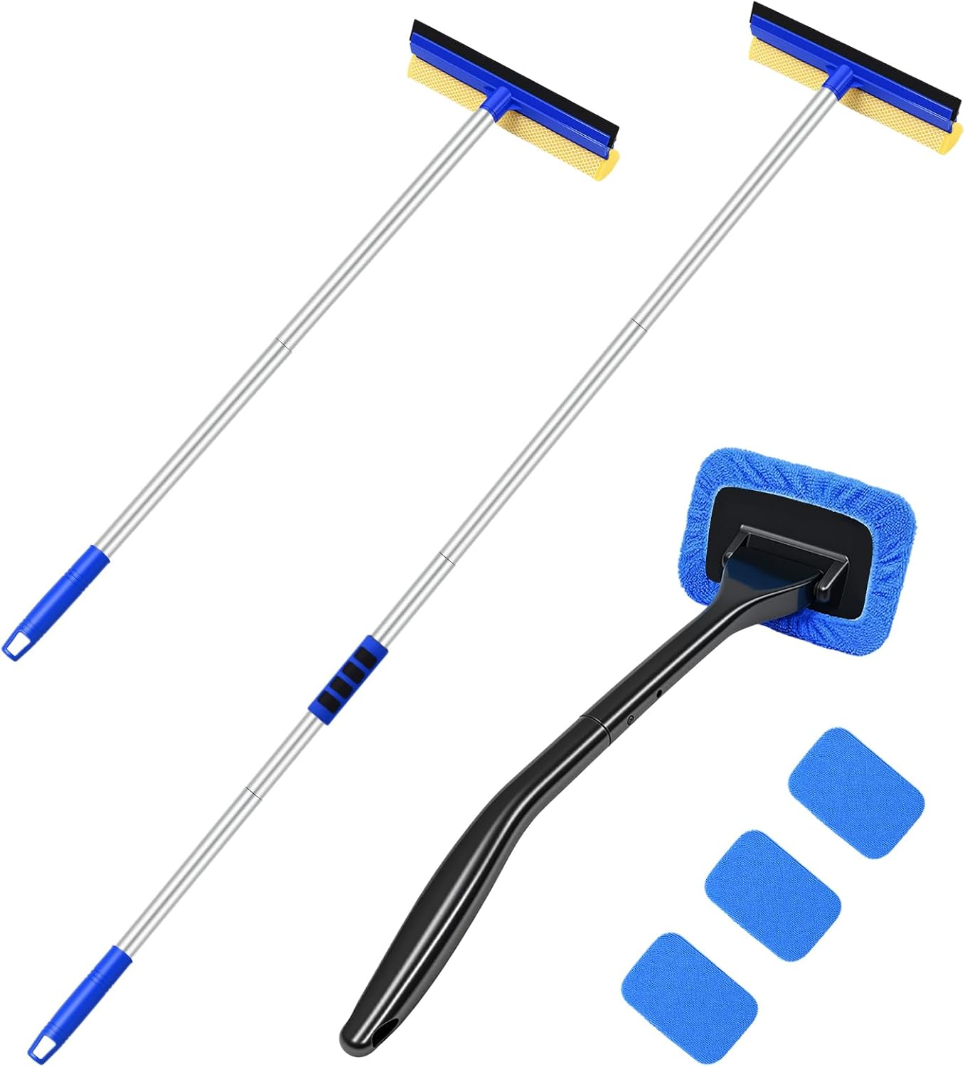Wontolf 62'' Window Squeegee with Extension Poles, 2-in-1 Window Cleaning Kit, Windshield Cleaner Tool, Window Washing Squeegee for Home, Outdoor Windows, Glass, Shower