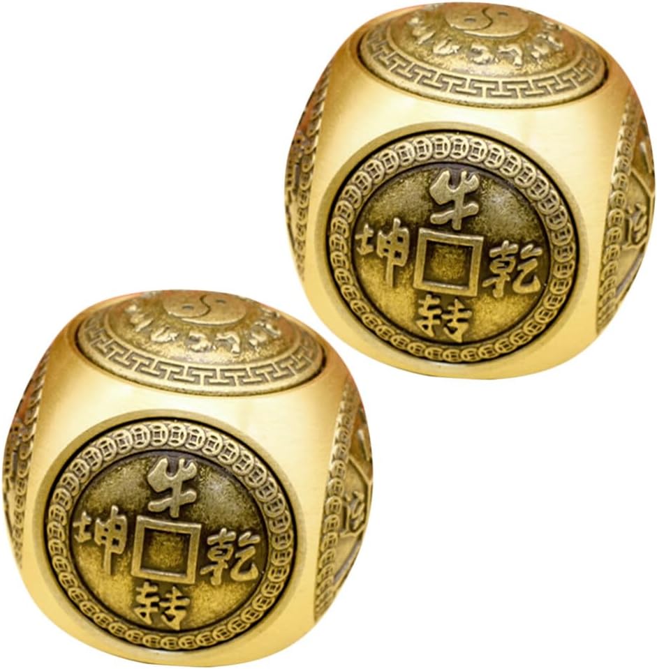 Ipetboom 2Pcs Brass Exercise Ball Antique Coin Shaped Chinese Baoding Stress Exercise Balls Copper Baoding Balls Massage Balls Hand Ball Rotatable Elderly Ball