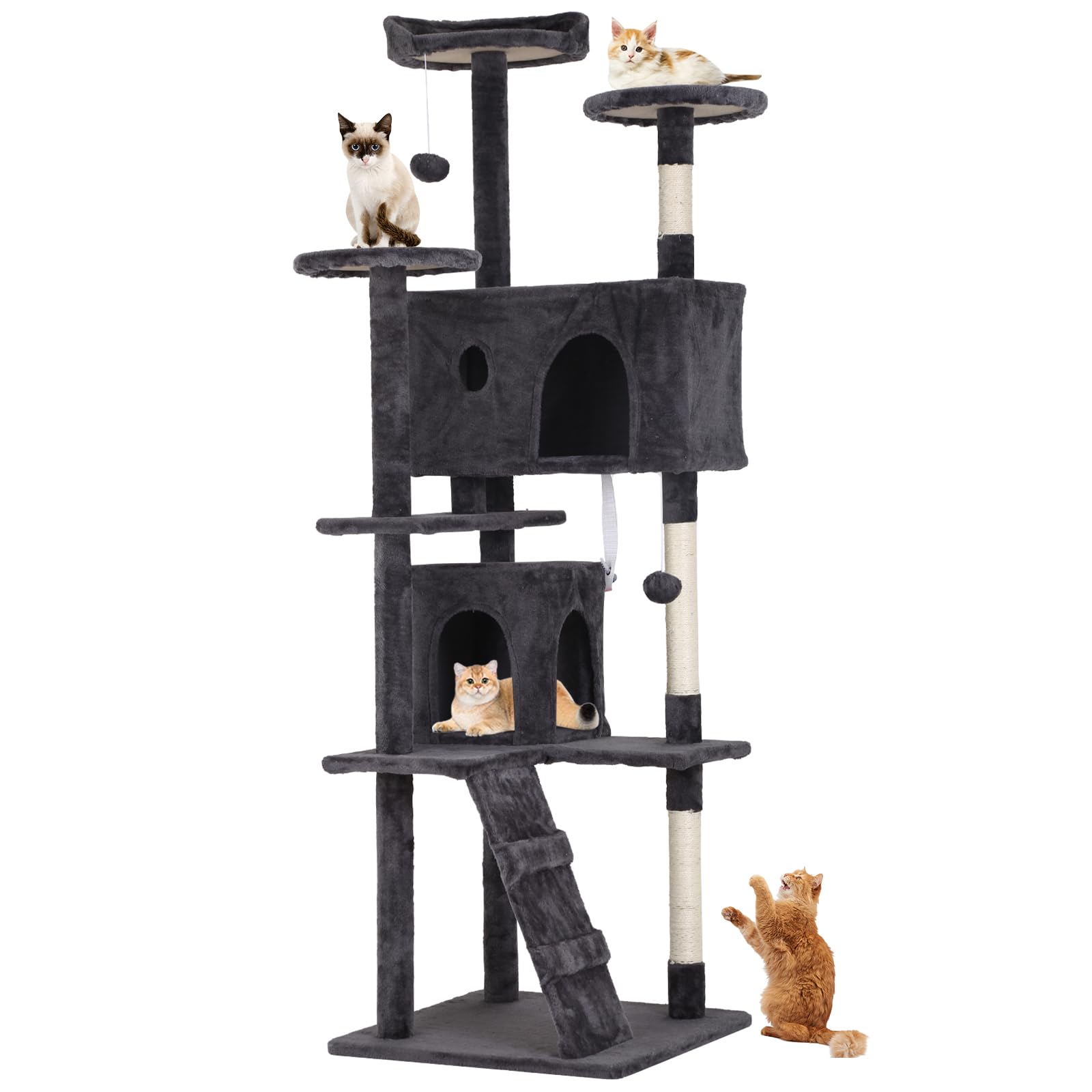 70 Inch Tall Cat Tree Cat Climbing Tower, Multi-Level Cat Condo Stand Cat Tower with Platform,Cat Scratching Posts & Funny Toy for Indoor Cat Kitten