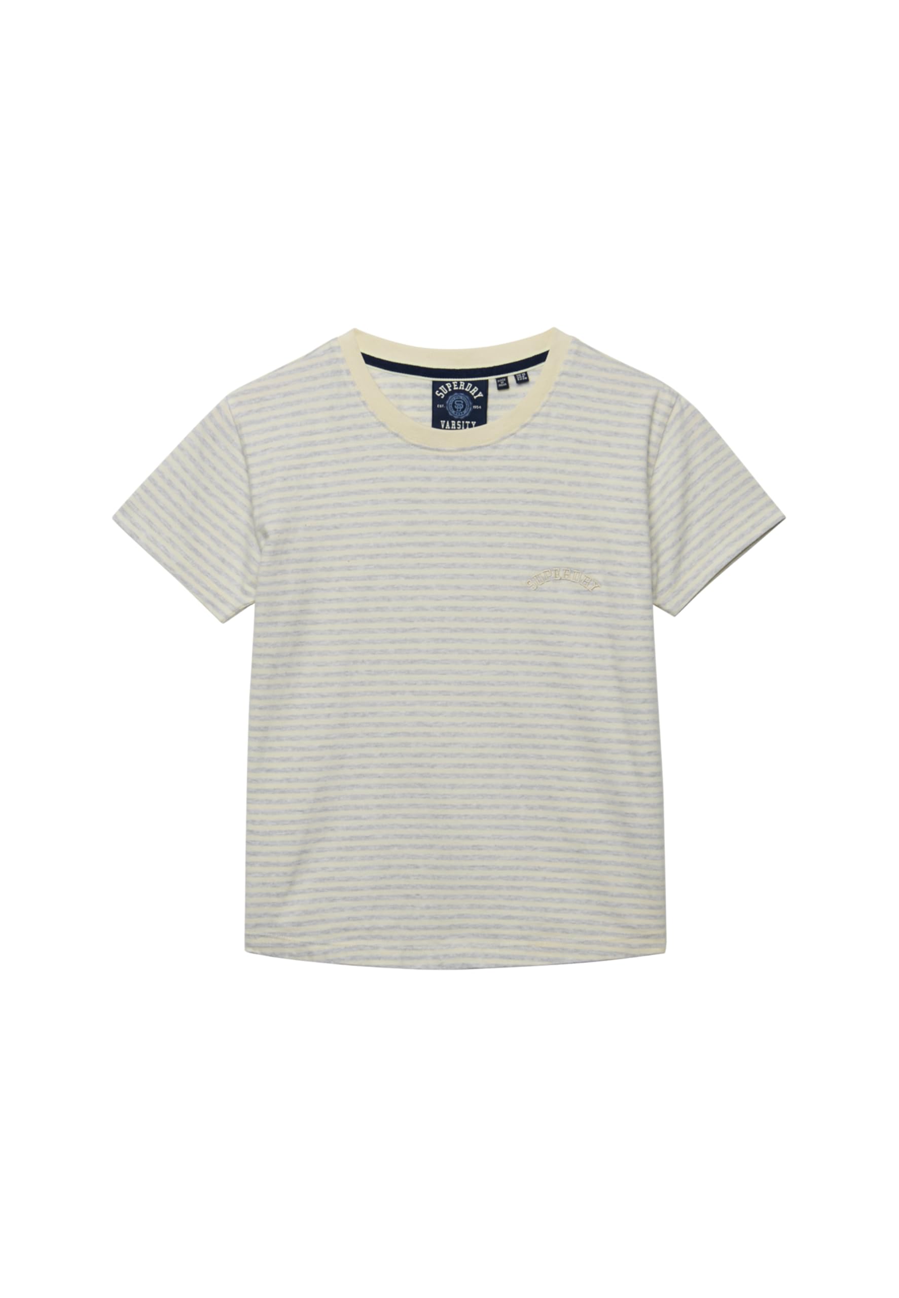 Superdry Women's Glacier Grey Marl Stripe Essential Logo Str Fitted Tee T-Shirt, 16
