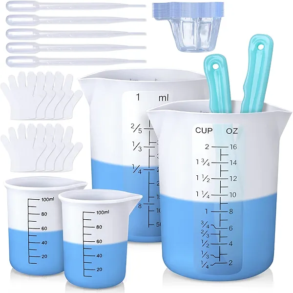 LET'S RESIN Silicone Measuring Cups, 450ml Accurate 2 Scales & 100ml Durable Measuring Cups, Epoxy Mixing Cup,Silicone Stirring Sticks, Easy Clean Resin Supplies for Resin Molds, Glitter Tumbler