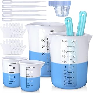 LET'S RESIN Silicone Measuring Cups, 450ml Accurate 2 Scales & 100ml Durable Measuring Cups, Epoxy Mixing Cup,Silicone Stirring Sticks, Easy Clean Resin Supplies for Resin Crafts, Glitter Tumbler