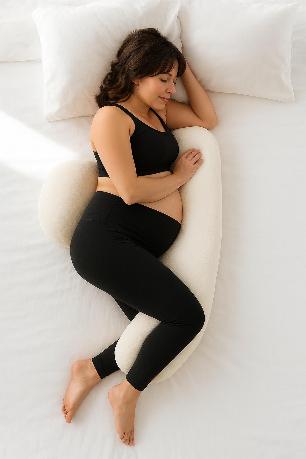 Necxy Cotton Blend Multifunctional H Shaped Pregnancy/Maternity Pillow for Pregnant Women for Belly Stomach & Hip Pain/Body Support Pillow with Washable Cover (Cream, Set of 4)
