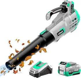 Litheli Soprador de folhas sem fio de 20V, soprador de folhas de bateria de 350 CFM, 85 MPH, sopradores de folhas de velocidades variáveis para limpeza de folhas, poeira, neve, gramado, quintal