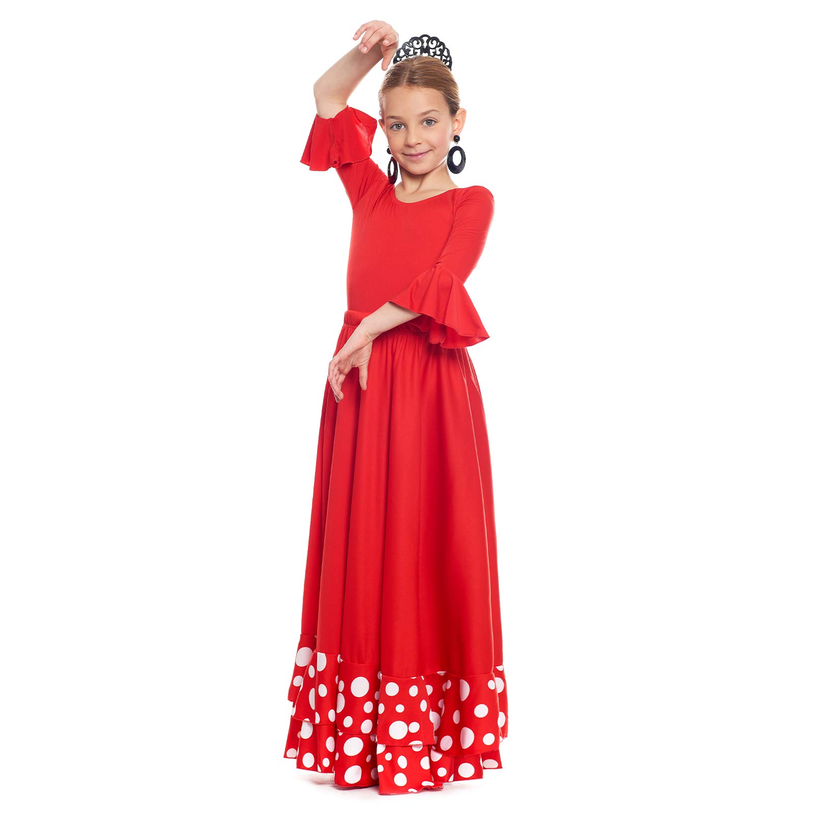 Falda Flamenca Niña Roja Lunares Blancos Volante Doble Tallas 2-12 años Disfraz Baile