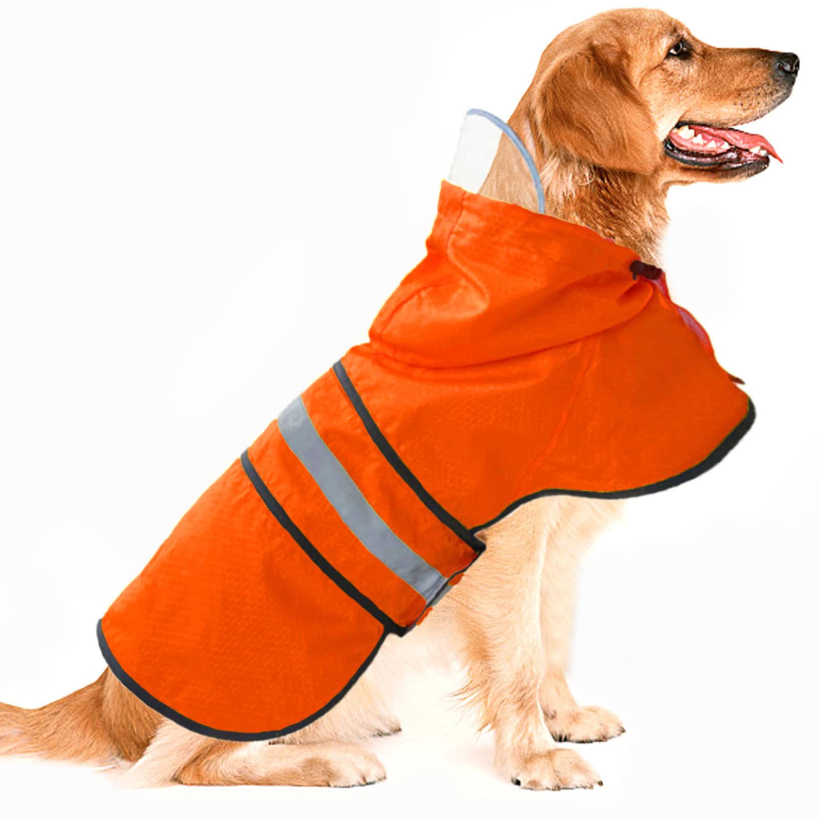 Dog Raincoat Waterproof Reflective Slicker - Lightweight Breathable Hooded Poncho Rain Coat Jacket with Adjustable Belly Strap and Leash Hole for