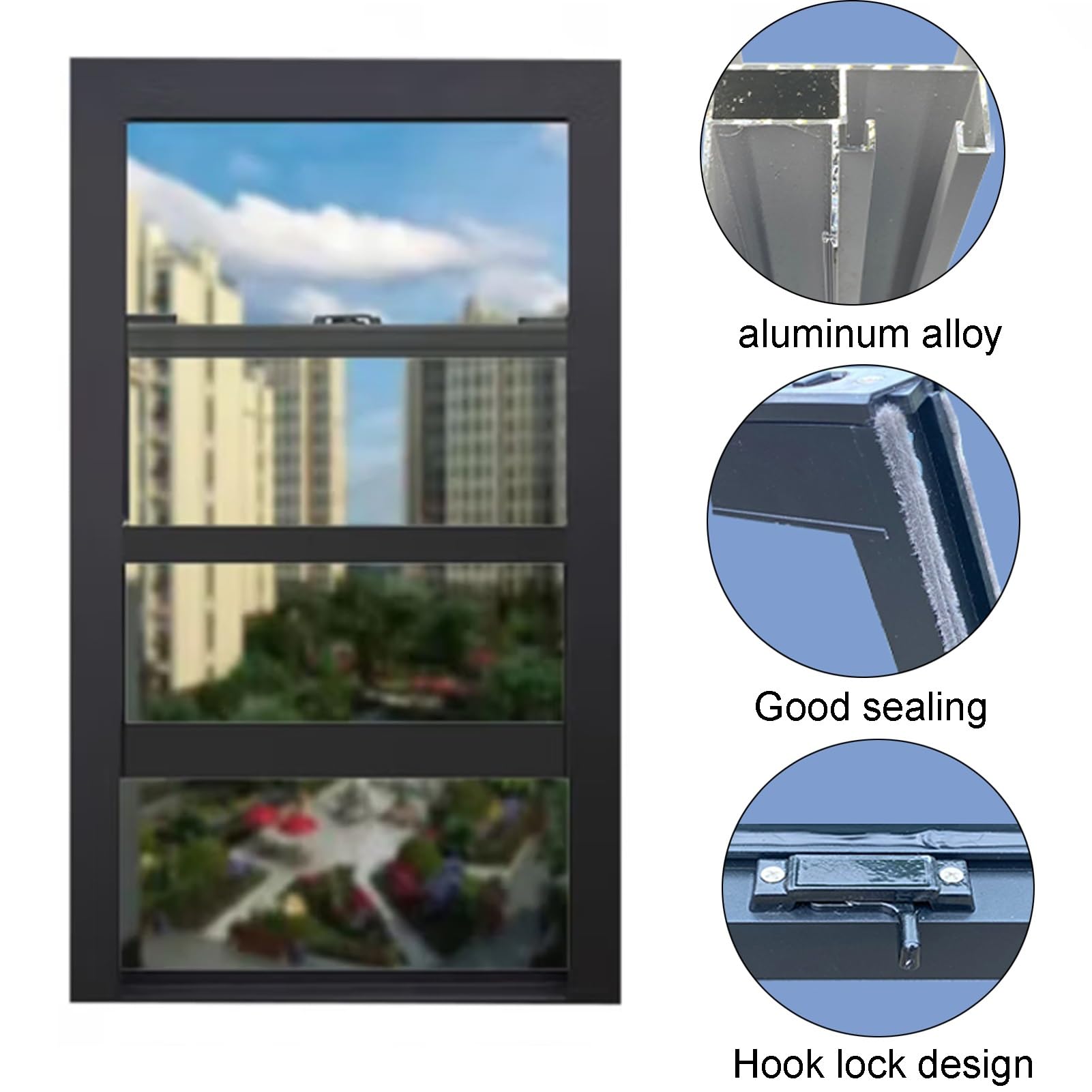 Finestra Ventilazione, Fascia Scorrevole Verticale Inclinazione Inferiore in Lega Alluminio Kit Finestre Isolate Ventilazione Vetro Temperato Capannoni, Casette Gioco(40x70cm)