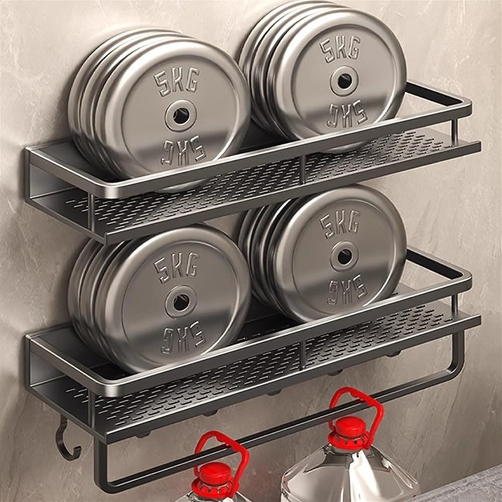 Wygoda Organizer prysznicowy z aluminium Space z drążkiem na ręczniki i haczykami, półki łazienkowe bez wiercenia(40cm)