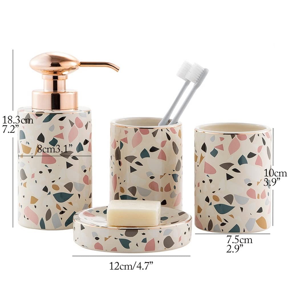 Dispensador de jabón, Botella de Bomba de líquido de cerámica Moderna, dispensador de loción de Manos Recargable, Juego de Accesorios de baño de 4 Piezas