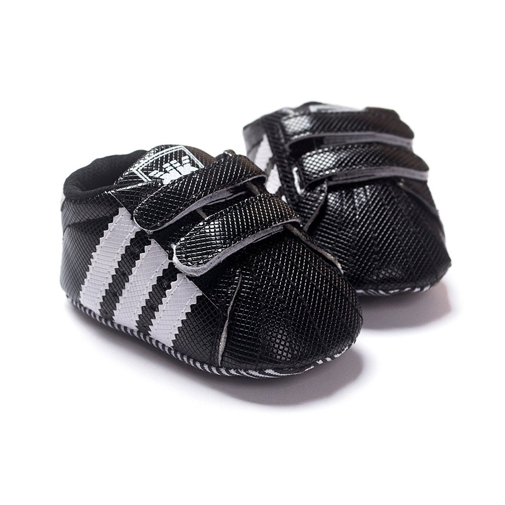 LIVEBOX Newborn Baby Boys' Premium Soft Sole Infant Prewalker Toddler Sneaker Shoes (L: 12~18 Months, Black)