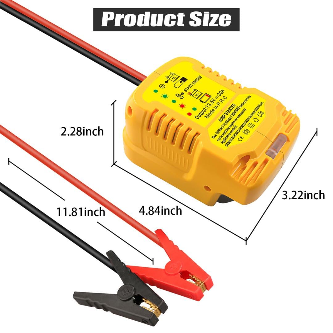 Adattatore Power Bank per batteria DeWalt da 20 V, Jump Starter per auto con cavo da 11 AWG, avviamento per batteria (batteria non inclusa)