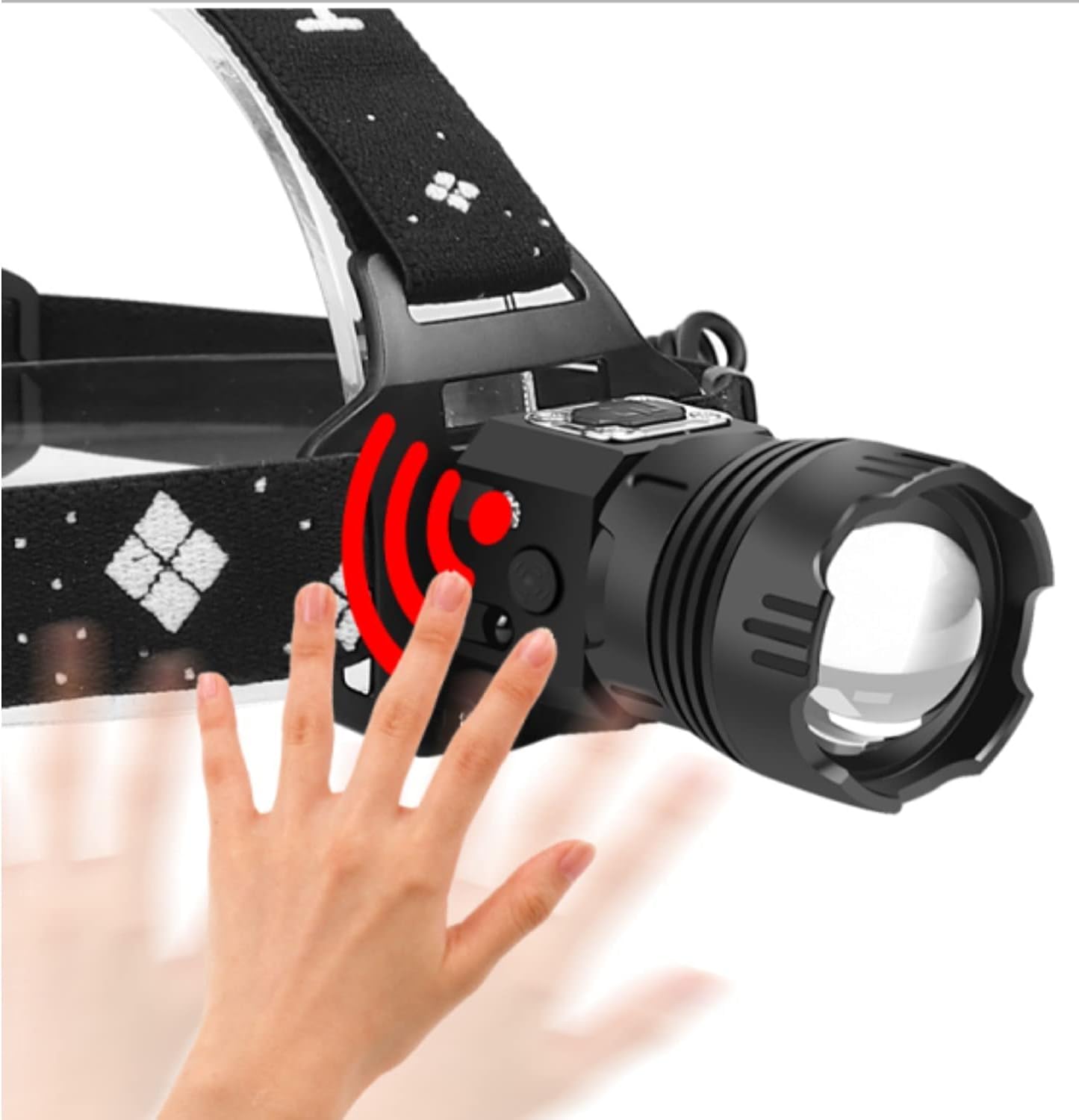 Lampe frontale LED ultra lumineuse rechargeable par USB avec projecteur de recherche étanche XHP99 haute performance, 200 000 lumens, zoom à 3 niveaux et détecteur de mouvement, idéale pour le camping