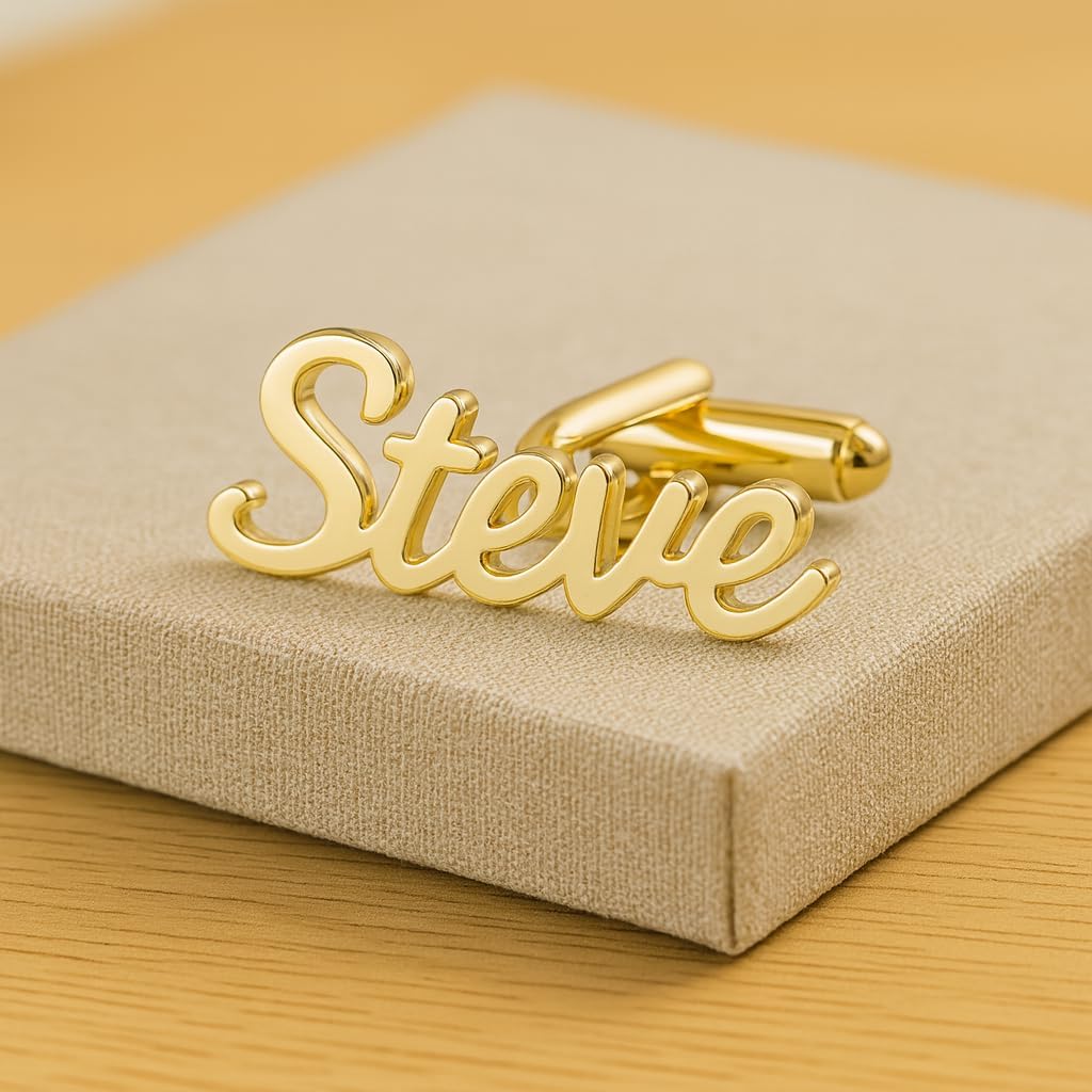Custom Name Cufflinks for Men – Personalized Full Name Engraved Cufflinks | Silver, Gold, Rose Gold – Groomsmen Gift, Wedding, Business Accessory