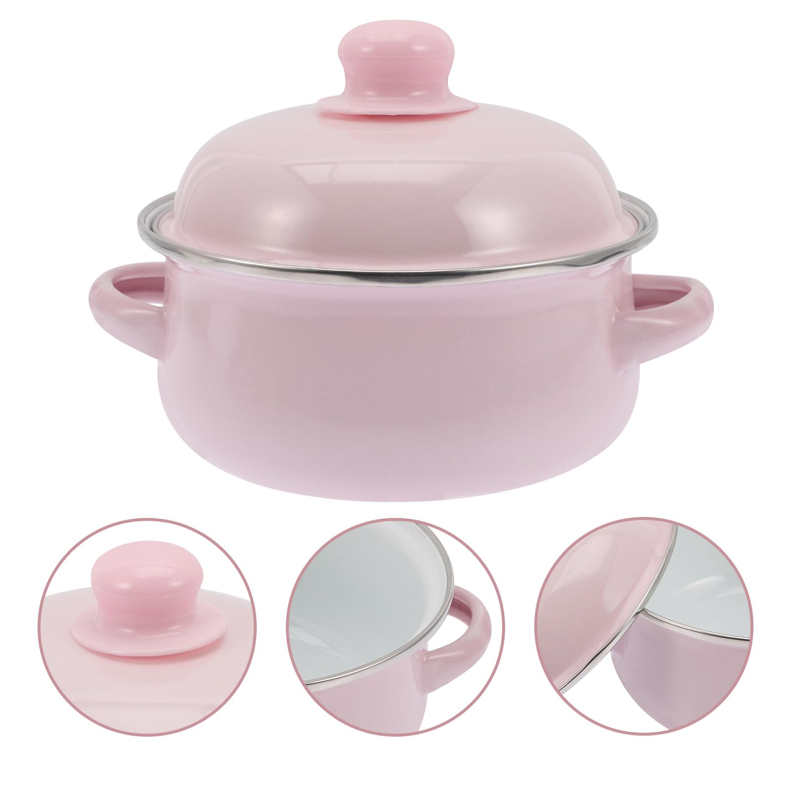 Toyvian Olla para Hacer Sopa Esmaltada Doble Asa y Tapa Antideslizante, Apta para Cocina de Inducción y Uso Doméstico en Color Rosa