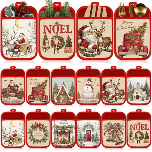 Jingmore 12 Pcs Christmas Pot Holders with Pocket Xmas Retro Pot Holders for Kitchen Winter Hot Pads...