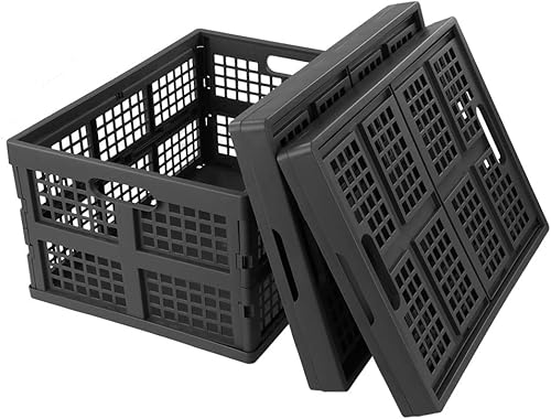 Ramddy Caja de almacenamiento plegable de 34 cuartos de galón, 3 paquetes de cesta de almacenamiento plegable de plástico, color gris