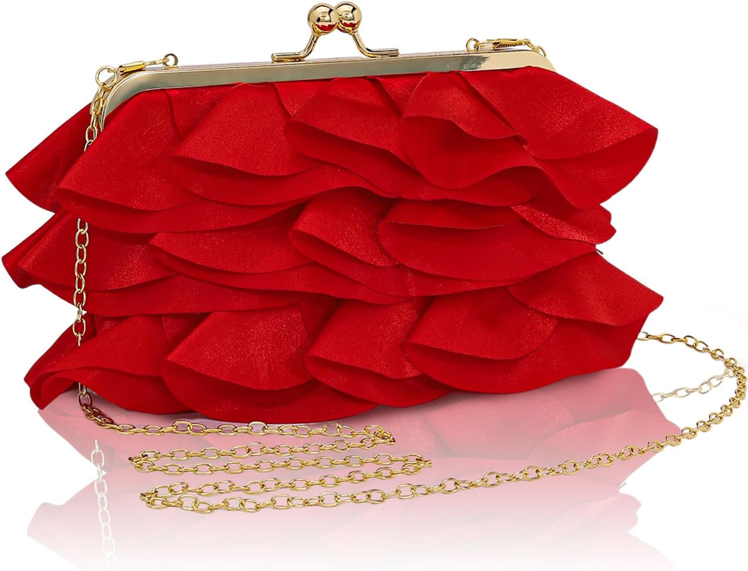 Floral Clutch Purses for Women Soft Satin Evening Bag Formal Clutch Bride Purse Ruffle Party Wedding Bag