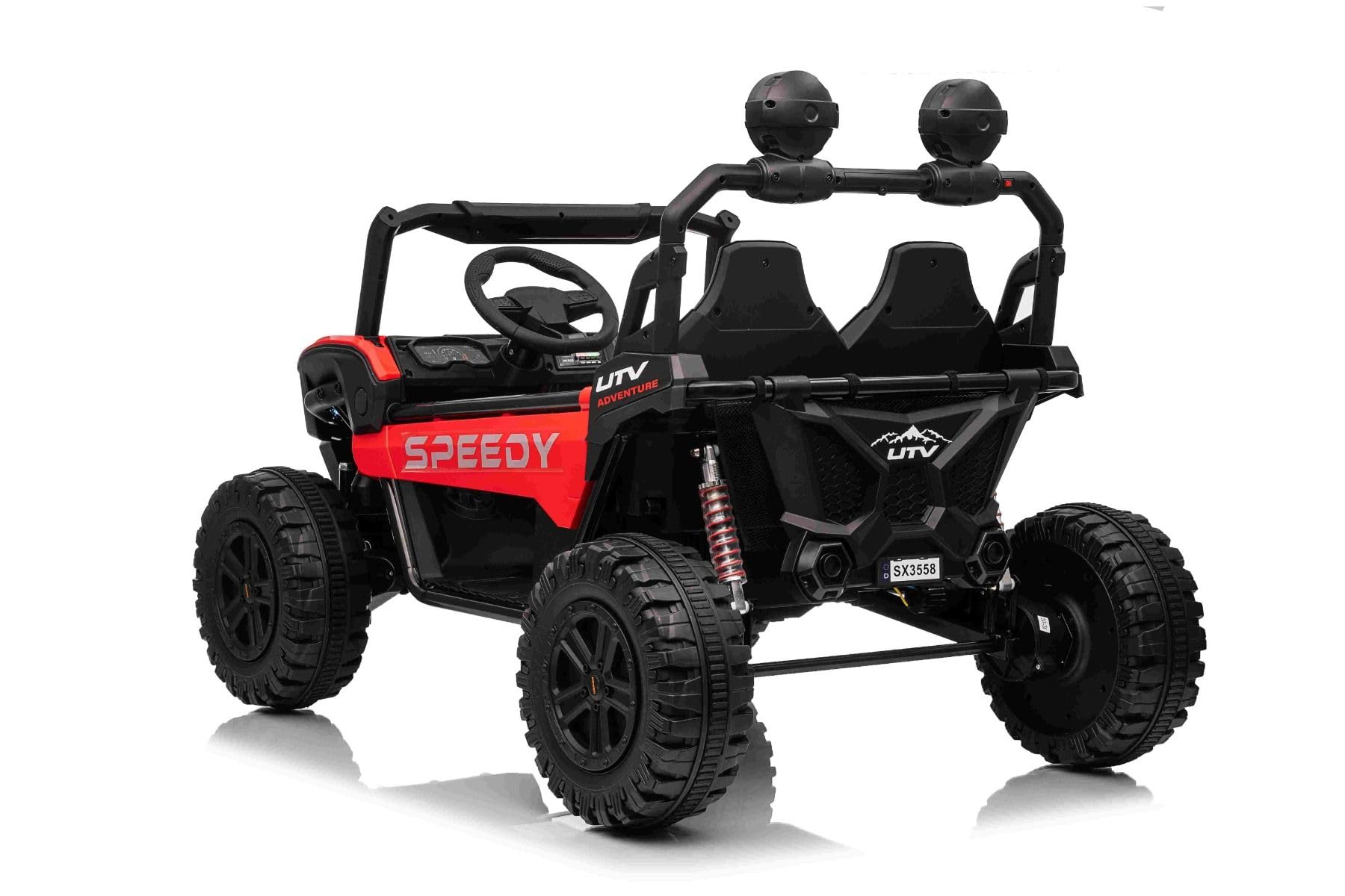 T-REX Ride 4x4 elektryczny samochód dla dzieci, 24 V, czerwony, odtwarzacz MP3 z wejściem USB/AUX, 4 x 4, akumulator litowy, zawieszenie, pilot zdalnego sterowania, oświetlenie LED