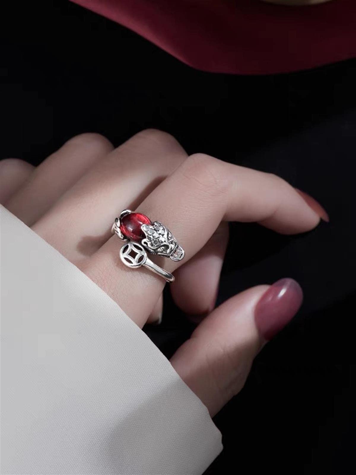 Vintage S925 Sterling Silber Fengshui Pixiu Ring Öffnung Einstellbare Zeigefinger Ring für Damen