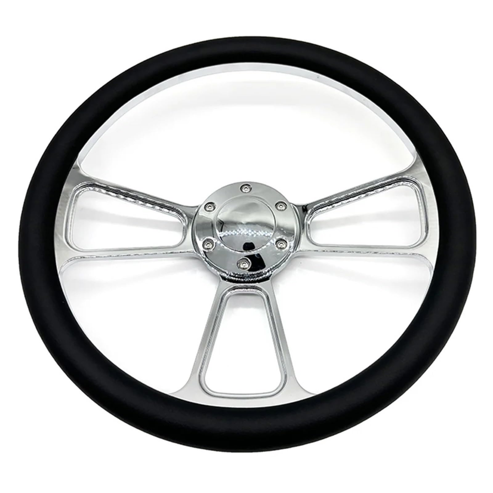 Volante da corsa Volante universale da 14 pollici 350 mm in pelle microfibra retrò cromata nera a tre razze, volante spesso 5 per corsa rallye