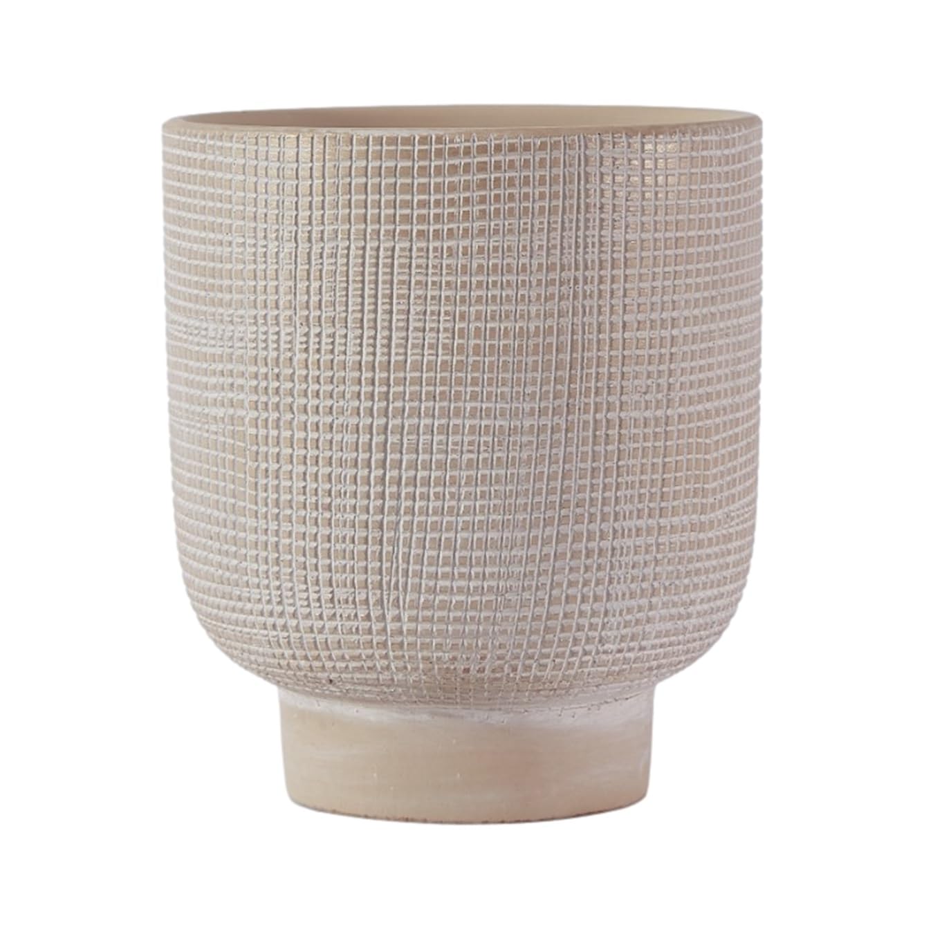 Olly & Rose Beige Barcelona Raised Ceramic Plant Pot 22.5 X 24.5Cm Patterned Light Large Plant Pots Outdoor And Indoor - Planters - Flower Pots