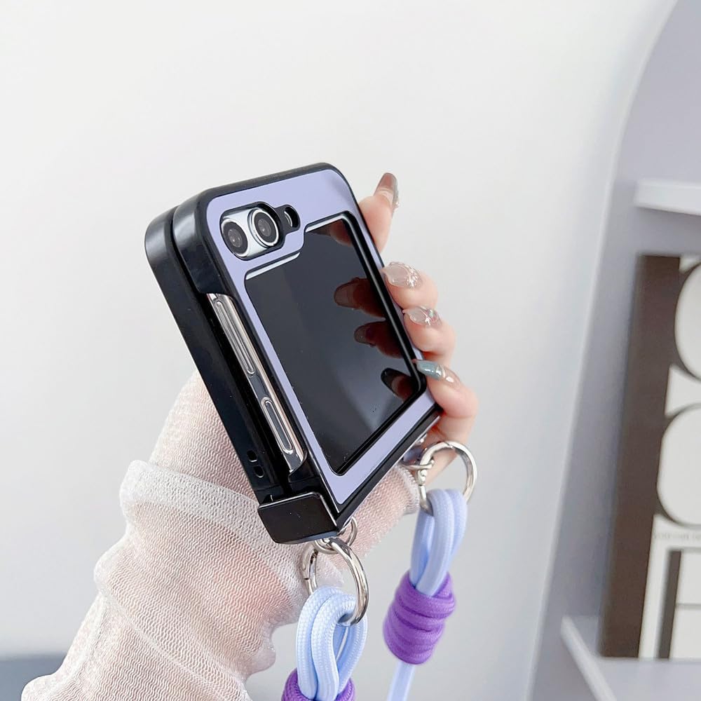 Etui na telefon z paskiem na nadgarstek ze skóry PU do Samsung Galaxy Z Flip 5 4 3 Flip5 Flip4 Flip3 5G Twarda obudowa, różowy krótki smycz, do Samsung Galaxy Z Flip3
