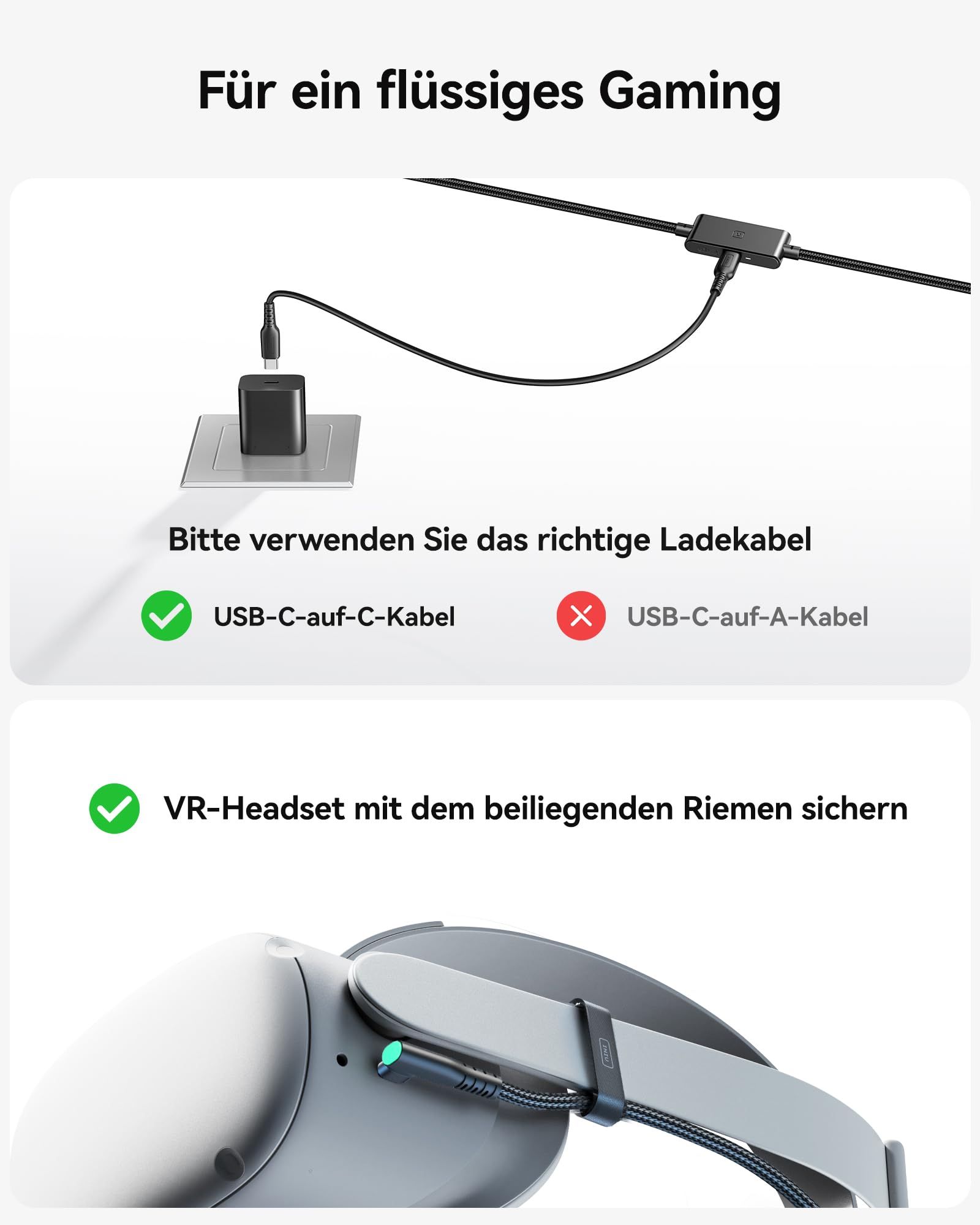 INIU Link Kabel mit Ladeanschluss [5m], Kompatibel mit Oculus Meta Quest 3/Quest 2/1/Quest Pro und Pico 4/PC Steam VR Zubehör, High Speed 2.5Gbs USB C Datenkabel PC zu PC für VR Headset Accessories.