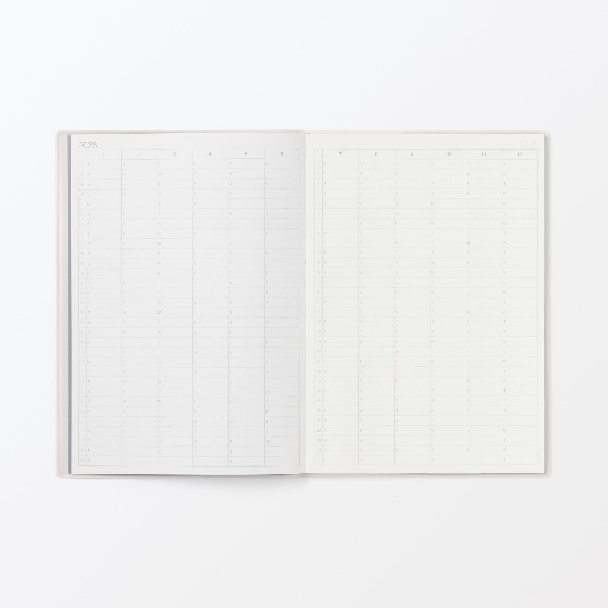 MUJI 84854309 Agenda mensual, comienza en diciembre de 2025, A5, color blanco y gris
