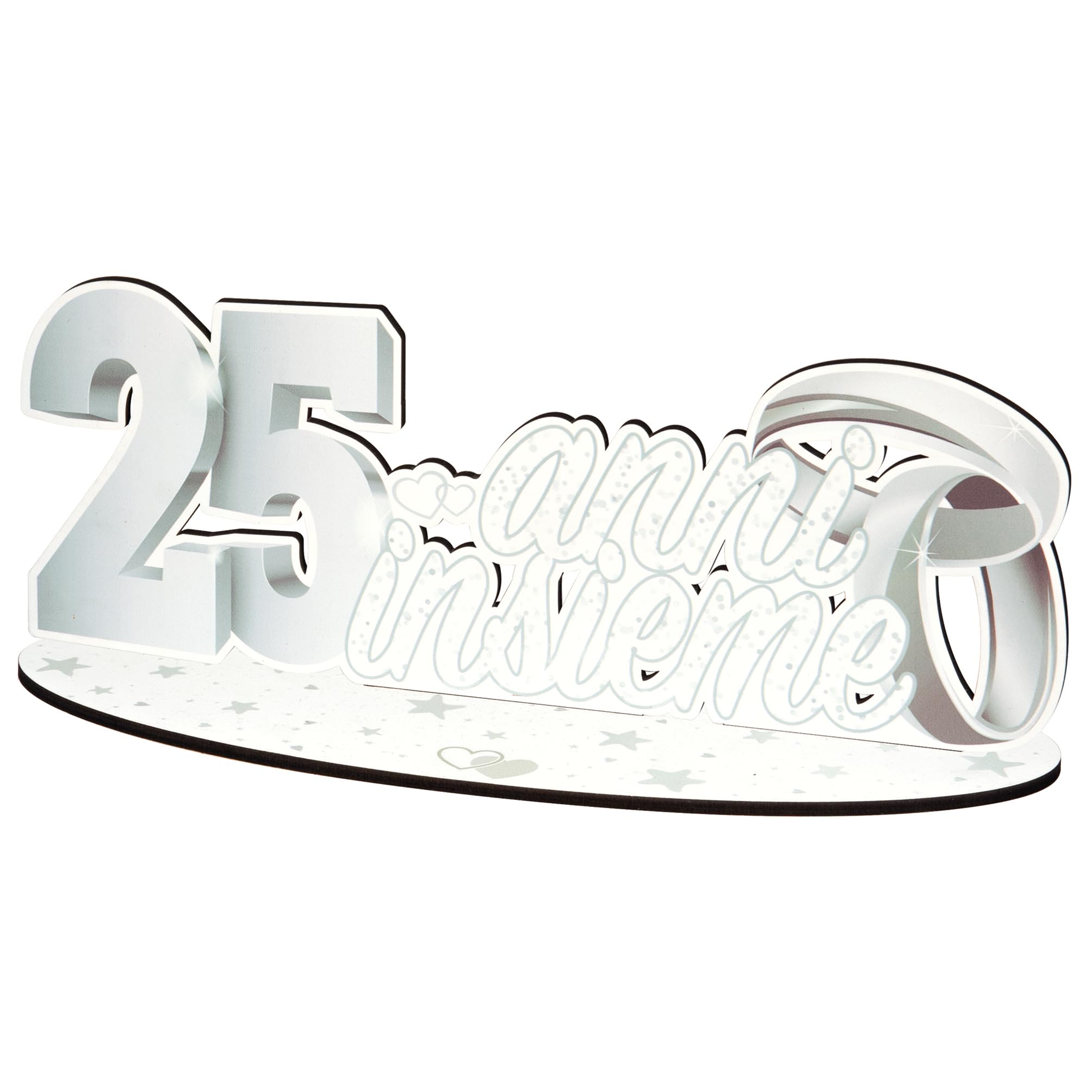 Centrotavola Maxi Scritta in Legno per Eventi Speciali Decorazione Festa Tavolo Torta Idea Regalo per Party Accessori Celebrazioni (25 Anni Insieme con FEDI Argento 35x14 cm)