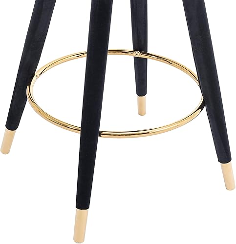 Miniatura 8 de Juego de 2 taburetes de bar, cojín grueso de terciopelo, con ribete de anillo y botón giratorio trasero, con una altura fija de 360 grados, Negro