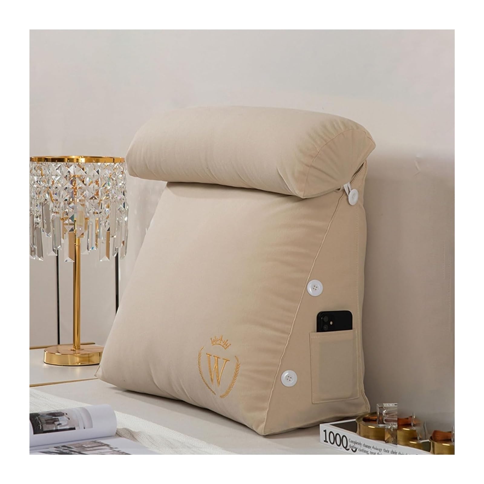 nviusdSJ Reading cushions, Lumbar Support Cushion With Removable Cover Sofa Chair Back Supports Pillow Portable Plush Relax Arm Bed Pregnant Woman Rest Ergonomic(Champagne,45 x 45 x 22 cm)