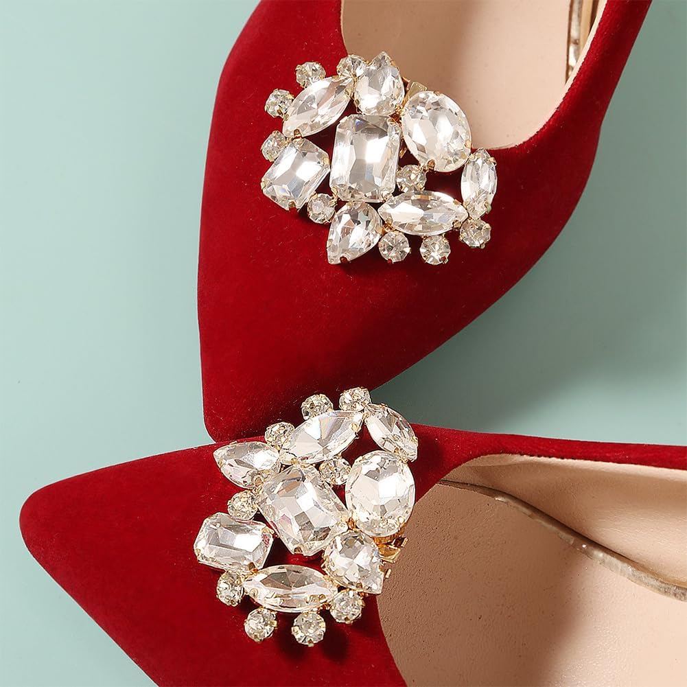 2Pcs Decorative Shoe Clips for Women Clear Brilliant Glass Clip On Ornaments Accessories for Heels Pumps Flats Sandals Wedding Party Elegant Sparkling Shoe Jewelry Decoration Removable image 5