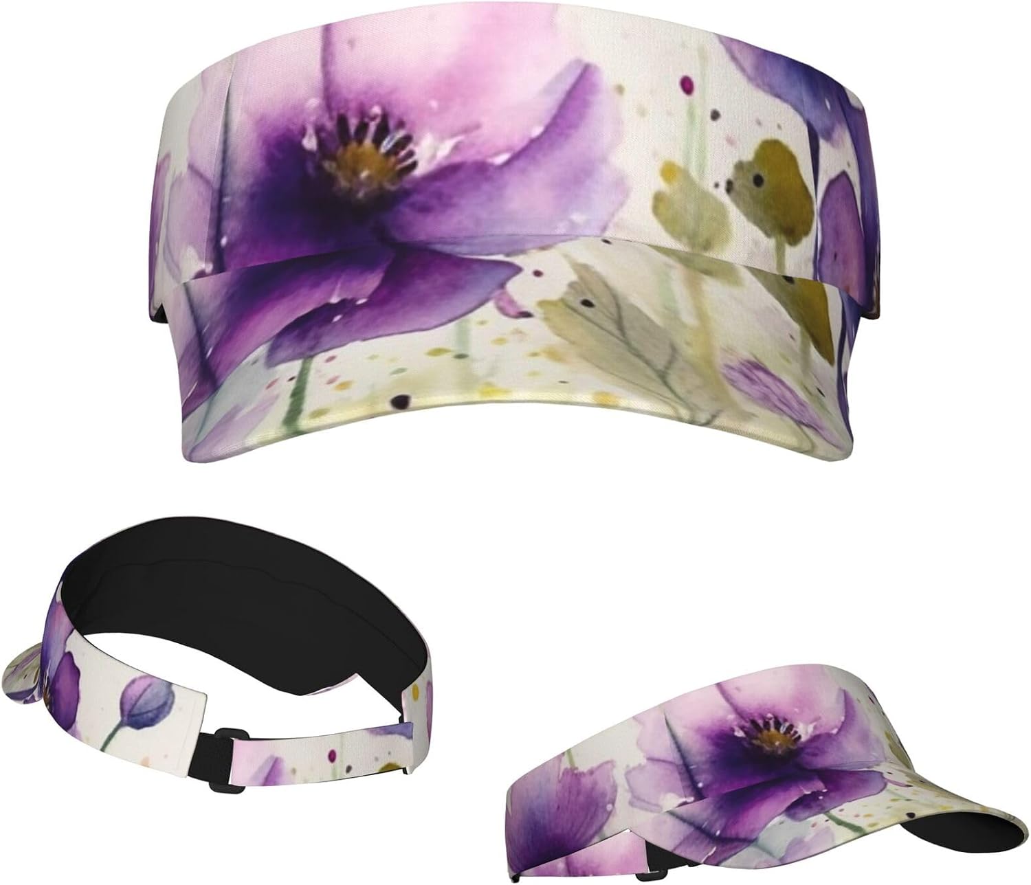 Watercolor Purple Flowers Sports Sun Visor Hats Empty Top Baseball Cap Summer Tennis Golf Visor Caps for Women Men