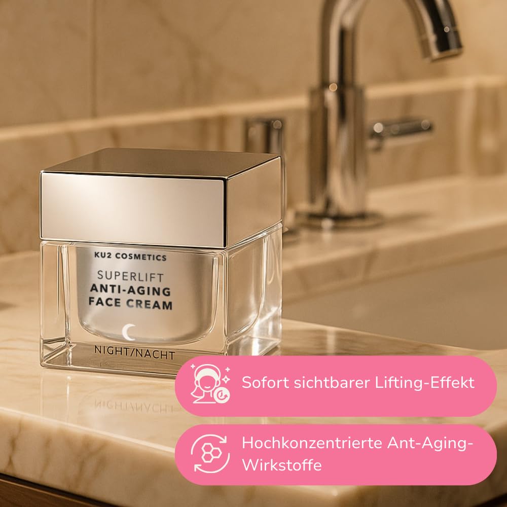 KU2 Cosmetics Superlift, crema da notte anti-invecchiamento, rigenerante per la notte con effetto lifting, per una pelle più liscia e più tonica, prodotta in Germania, 50 ml