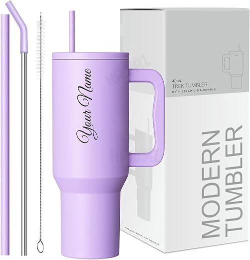 VOLITO Personalised 1200ml Tumbler with Straw &amp; Handle – Custom Name Stainless Steel Double Wall Insulated Cup – Leakproof...