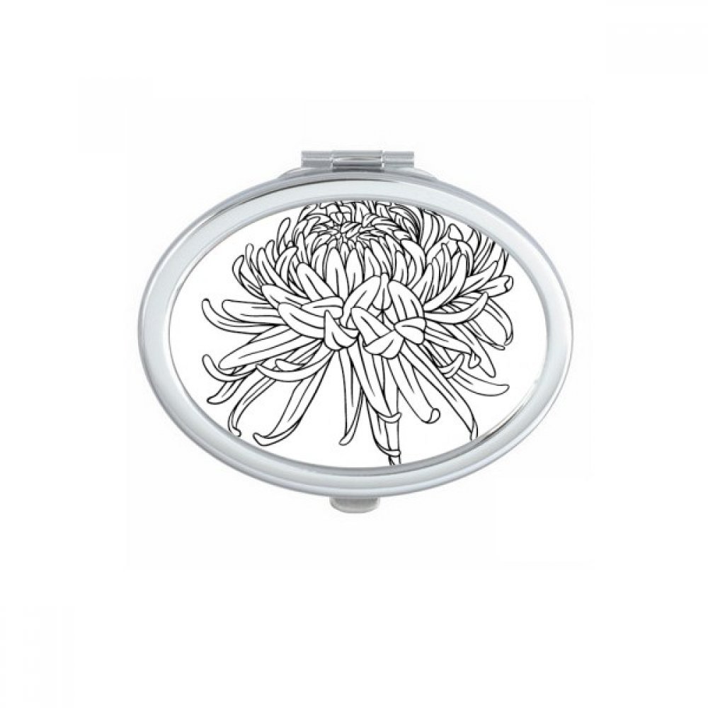 Miroir de maquillage compact ovale fleur chrysanthème de poche portable